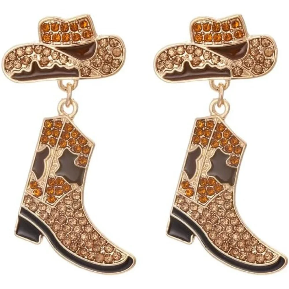 Colorful Rhinestone Western Boots Dangle Drop Earrings for Women Boho Cowgirl Co